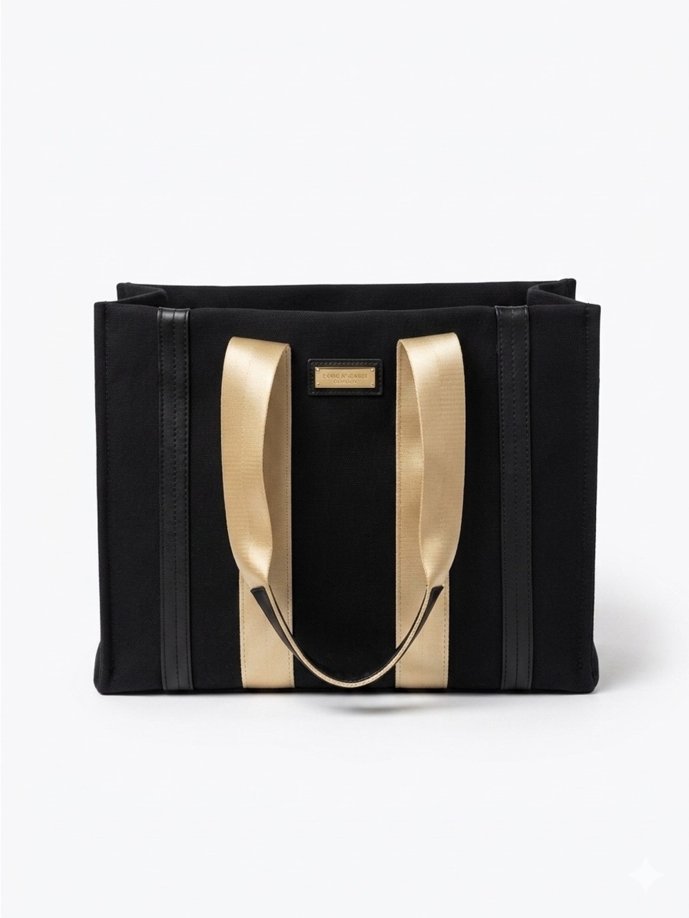 Laundry by Shelli Segal black canvas tote bag gold & champagne trim